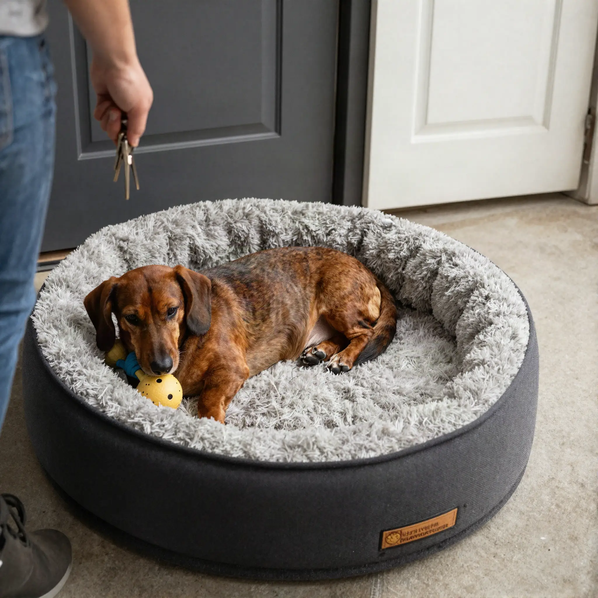 Calm Dachshund resting while the owner leaves