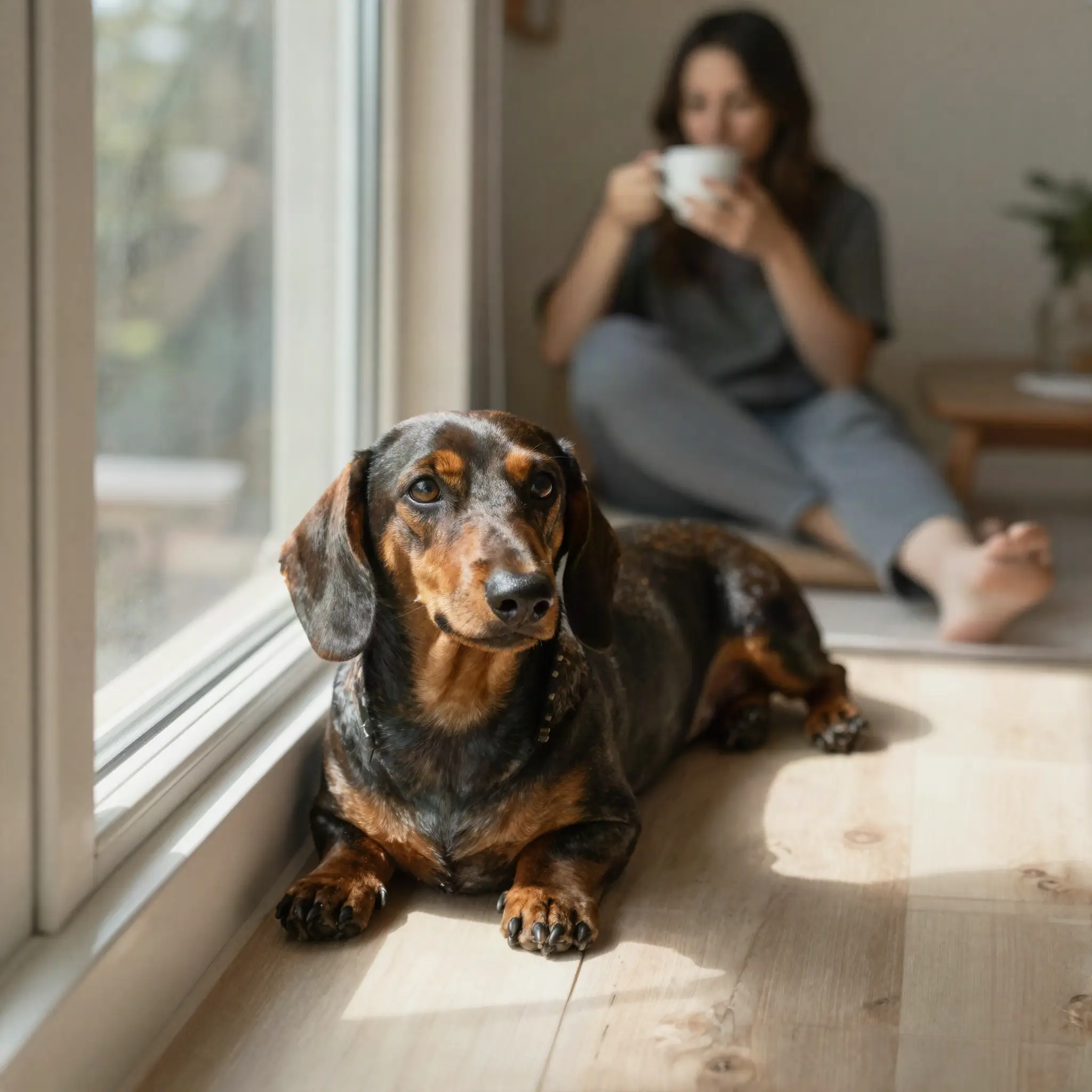 Dachshund calm by the window